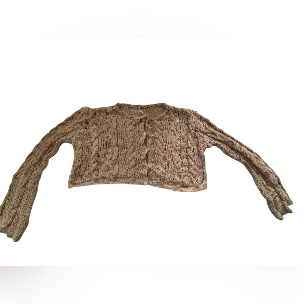Free People tan cropped cardigan
